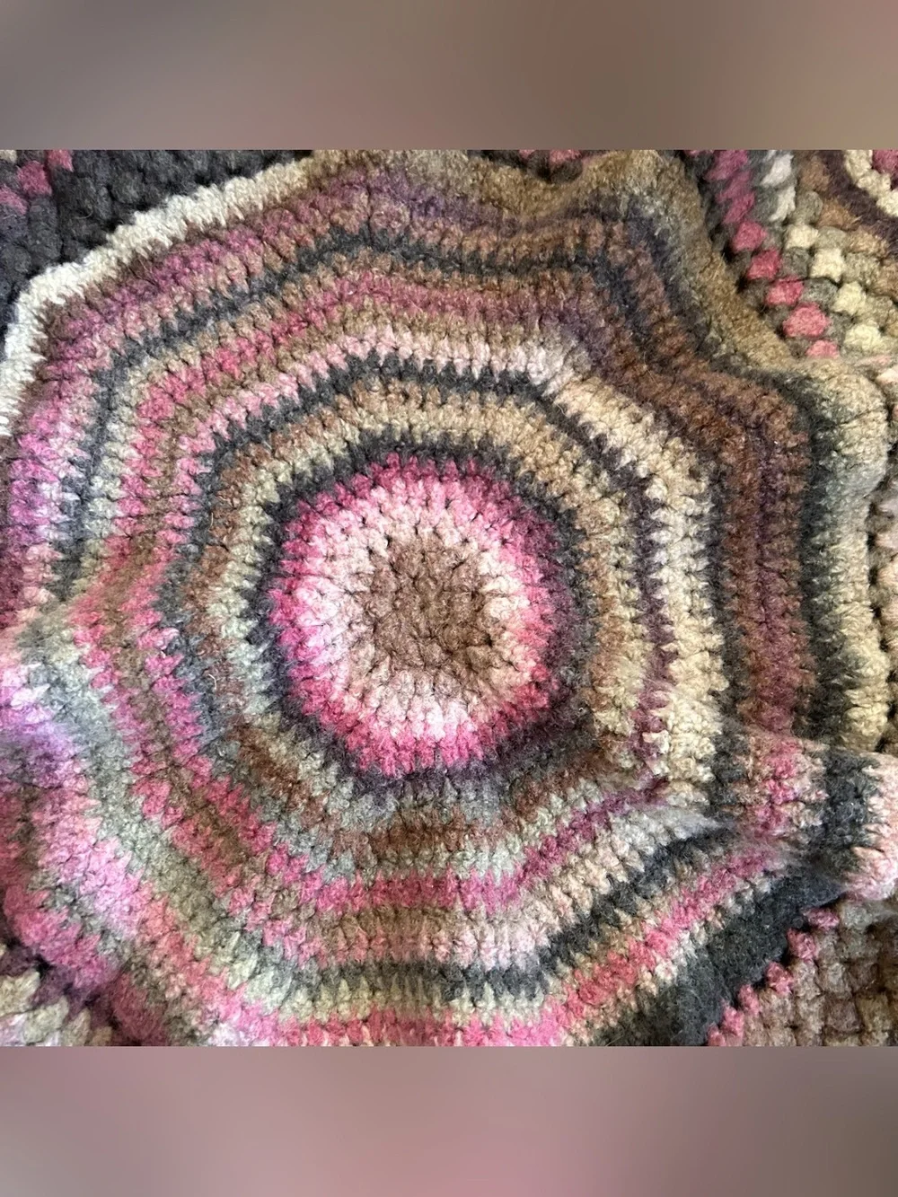 Handmade Circular Crochet Wool Ripple  Multicolor Afghan Throw Blanket # 0715269